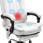 Vinsetto 6 Point Vibration Massage Office Chair, High Back Computer Chair with Heat, Adjustable Height, Reclining Backrest and Retractable Footrest, White
