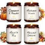 Auelife Fall Candle Set | 4 Pack Scented Candles for Home – Candle Gifts for Women Men, Soy Candles Home Scented | Autumn Fragrance of – Apple Pie/Cinnamon/Harvest/Wreath