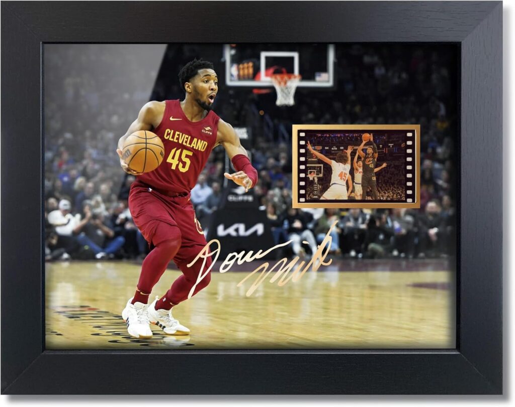 sufenvera Print Signed Donovan Mitchell Poster Framed Photo with Mini Film Display,Amazing Basketball Collectibles Gifts for Birthday Christmas 8×6 Inches