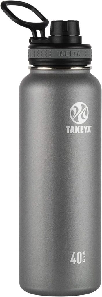 Takeya Originals 40 oz Vacuum Insulated Stainless Steel Water Bottle with Spout Lid, Graphite