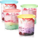 For Ninja Creami Deluxe Pints- 4 Pack, NC500 NC501 Ice Cream Pint fit for Ninja Delux Ice Cream Maker, For Ninja Creami Deluxe Containers Hold 24 Ounces of Food, Dishwasher Safe