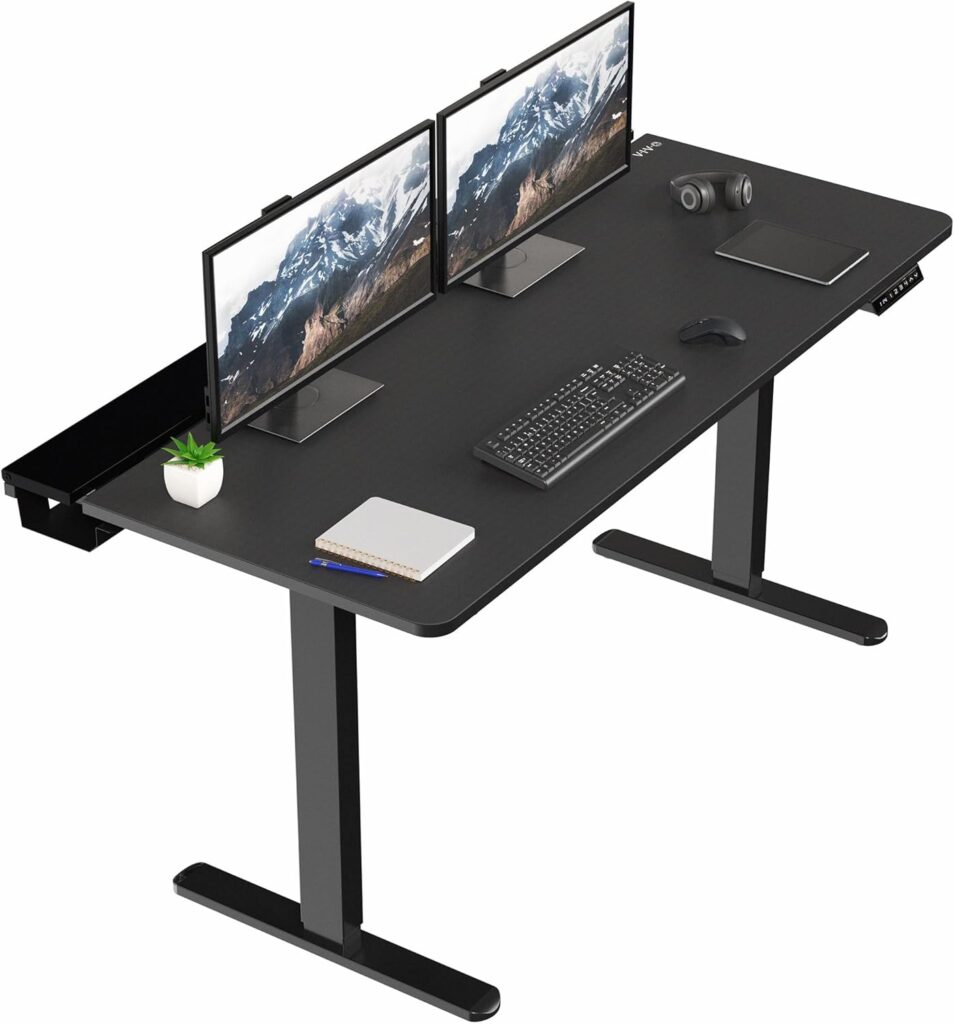 VIVO Electric 60 x 30 in Standing Adjustable Gaming Desk with Hidden Cable Trays, Full-Size Mouse Pad, Black Top Black Frame, DESK-KIT-1B6-P3B