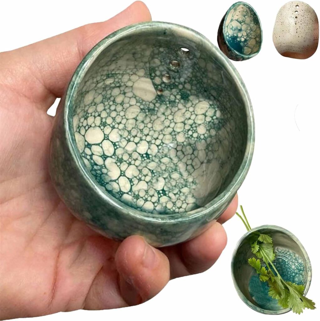 Pottery Herb Stripper Bowl, 2025 New Herb Stripper Bowl Ceramic, Pottery Herb Stripper, Handmade Different Round Hole Sizes, Suitable for Peeling off the Leafy Assembly (A)