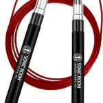 Epitomie Fitness Sonic Boom M2 High Speed Jump Rope – Patent Pending Self-Locking, Screw-Free Design – Weighted, 360 Degree Spin, Silicone Grip with 2 Speed Rope Cables for Home Workout, & More