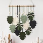 KHOYIME Macrame Wall Hanging Boho Home Decor, Bohemian Leaves Woven Yarn Tapestry Chic Aesthetic Wall Art Modern Handmade Leaf Hanging Decoration for Bedroom Living Room Nursery Office 15.7”W x 20”L