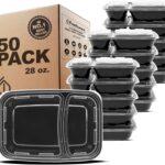 Freshware Meal Prep Containers [50 Pack] 2 Compartment with Lids, Food Storage Containers, Bento Box, BPA Free, Stackable, Microwave/Dishwasher/Freezer Safe (28 oz)