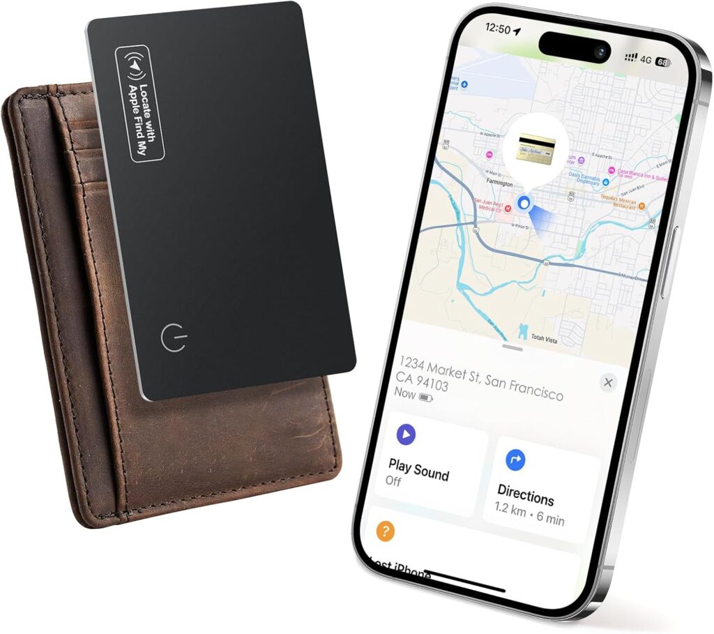 Wallet Tracker Card Air-Tag (iOS Only) – Work with Apple Find My, Bluetooth Tracker Smart Tracking Card Wallet Finder, 0.07in Slim, IP68 Waterproof, Item Locator for Luggage Tags, Passports, Purse
