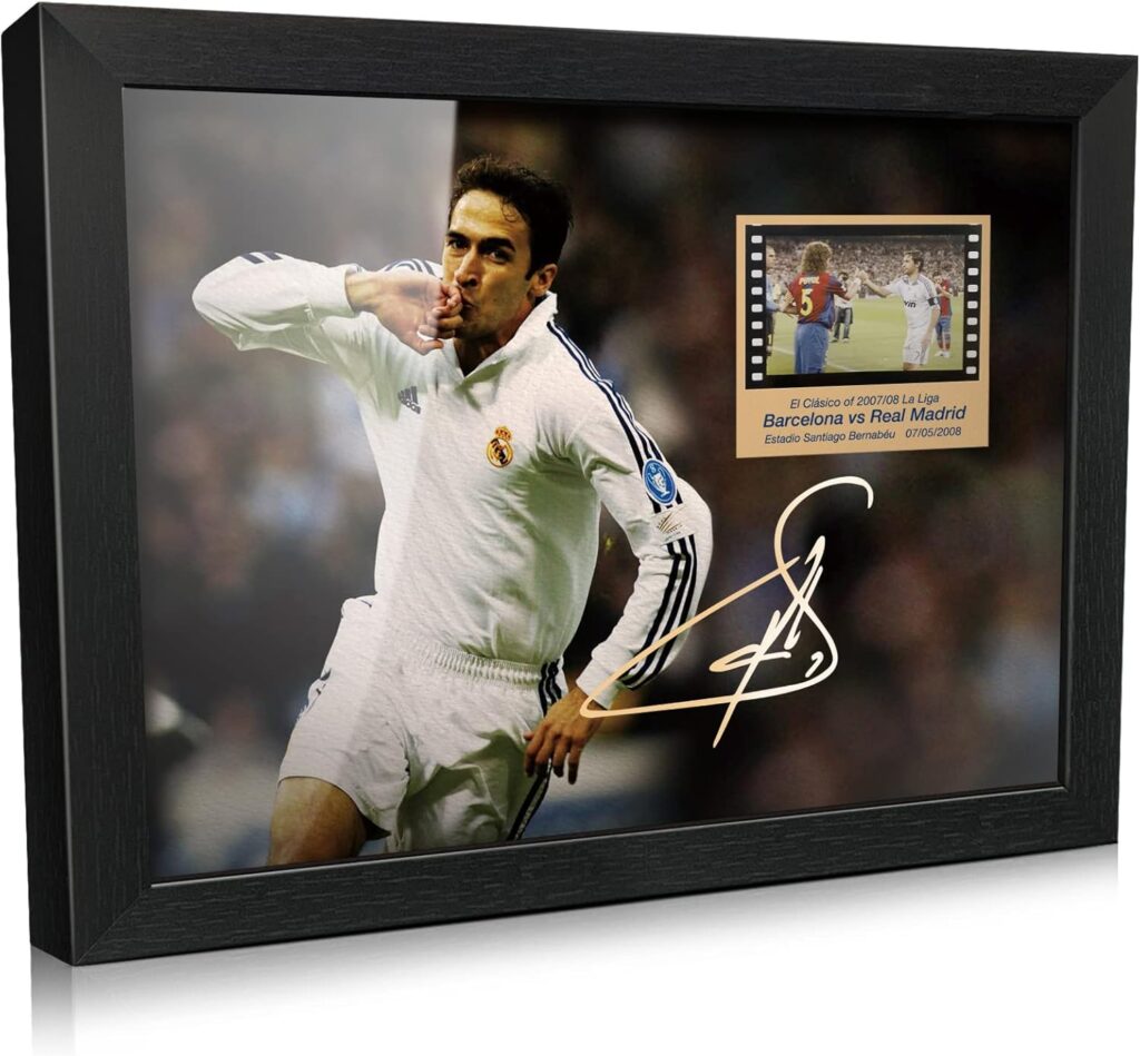 ORIMAMI Signed Raul Soccer Wooden Framed Photo Poster,with 2008 Season Film Display,Cool Collectible Gifts for Real Madrid Fans – 8×6 Inches