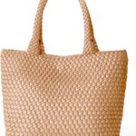 Woven Tote Bag for Women, Fashion Woven Bags for Women Vegan Leather Shoulder Handbags Large Summer Beach Travel Bag