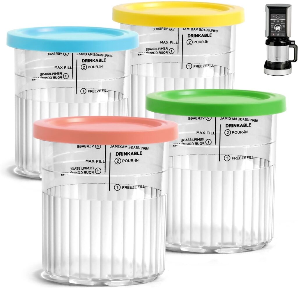 4 Pack Replacement for Creami Deluxe Pints and Lids, 24 OZ Deluxe XL Containers Compatible with Ninja Creami 11-in-1 NC501 NC500 Series Deluxe Ice Cream Maker(Dishwasher Safe & BPA-Free)