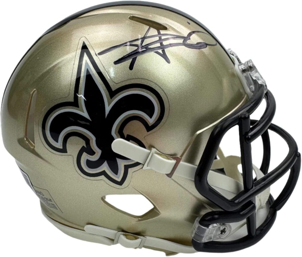 Autographed/Signed Alvin Kamara New Orleans Saints Football Mini Helmet Beckett BAS COA