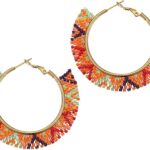 Boho Beaded Hoop Earrings, Handmade Colorful Beads Hoop Earrings for Women Big Circle Bead Huggie Earrings