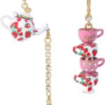 Betsey Johnson Womens Tea Party Mismatched Earrings Pink One Size