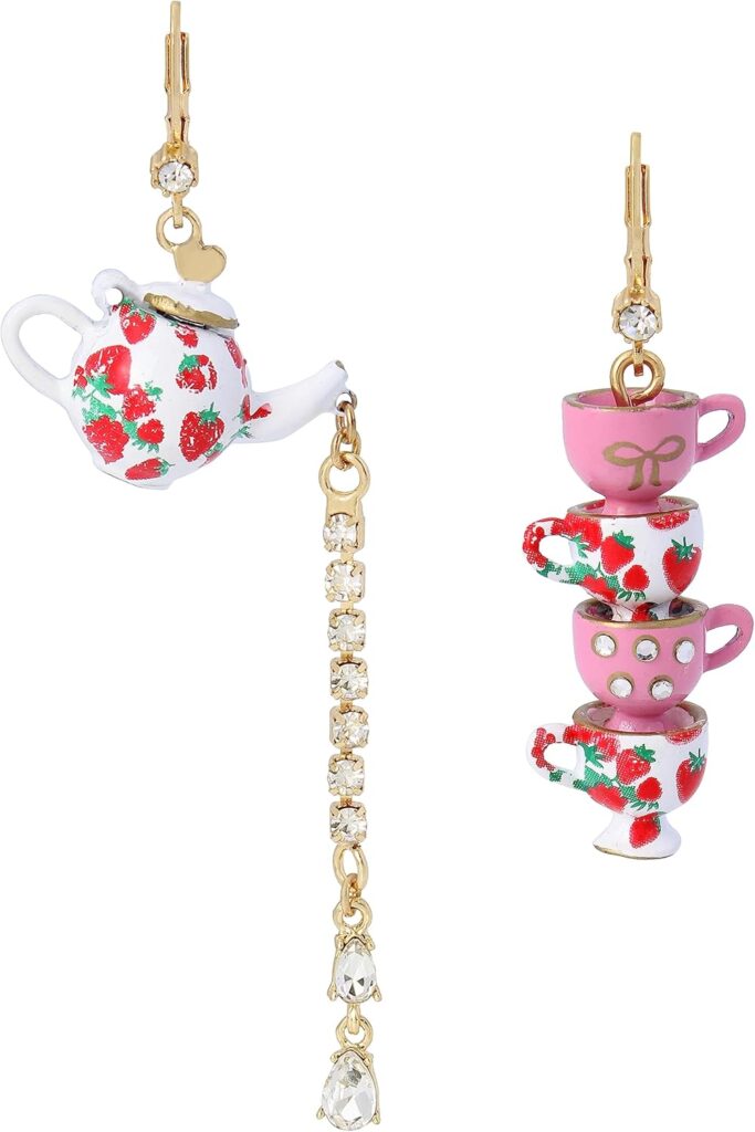 Betsey Johnson Womens Tea Party Mismatched Earrings Pink One Size