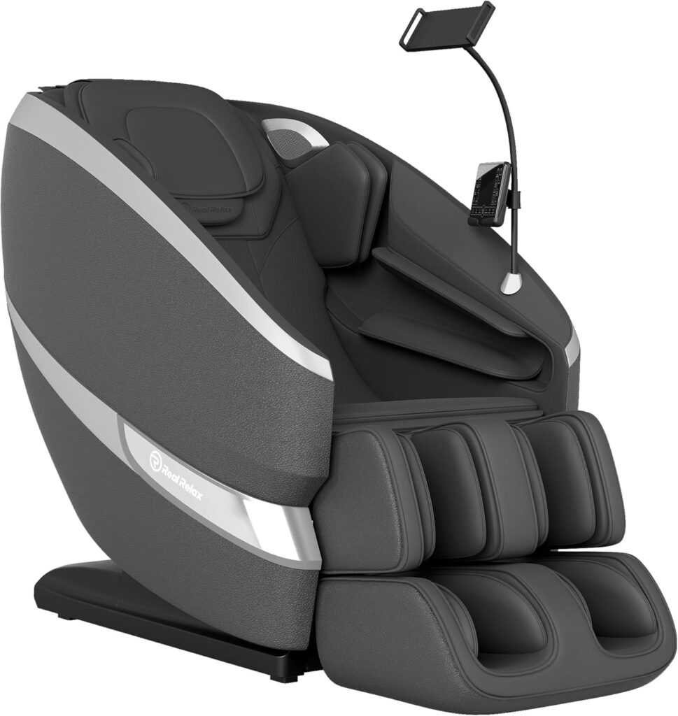 Real Relax 2025 Massage Chair Full Body,Zero Gravity Dual Core S-Track Shiatsu Massage Recliner,Back and Calf Heating with Phone Holder,Rocking Function,12 Auto Modes,Bluetooth,FS01 Pro Gray and Black