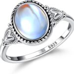Florideco Sterling Silver Moonstone Mood Ring – Vintage Handmade Victorian Oval Solitaire – 18K White Gold Plated Color Change Ring for Women