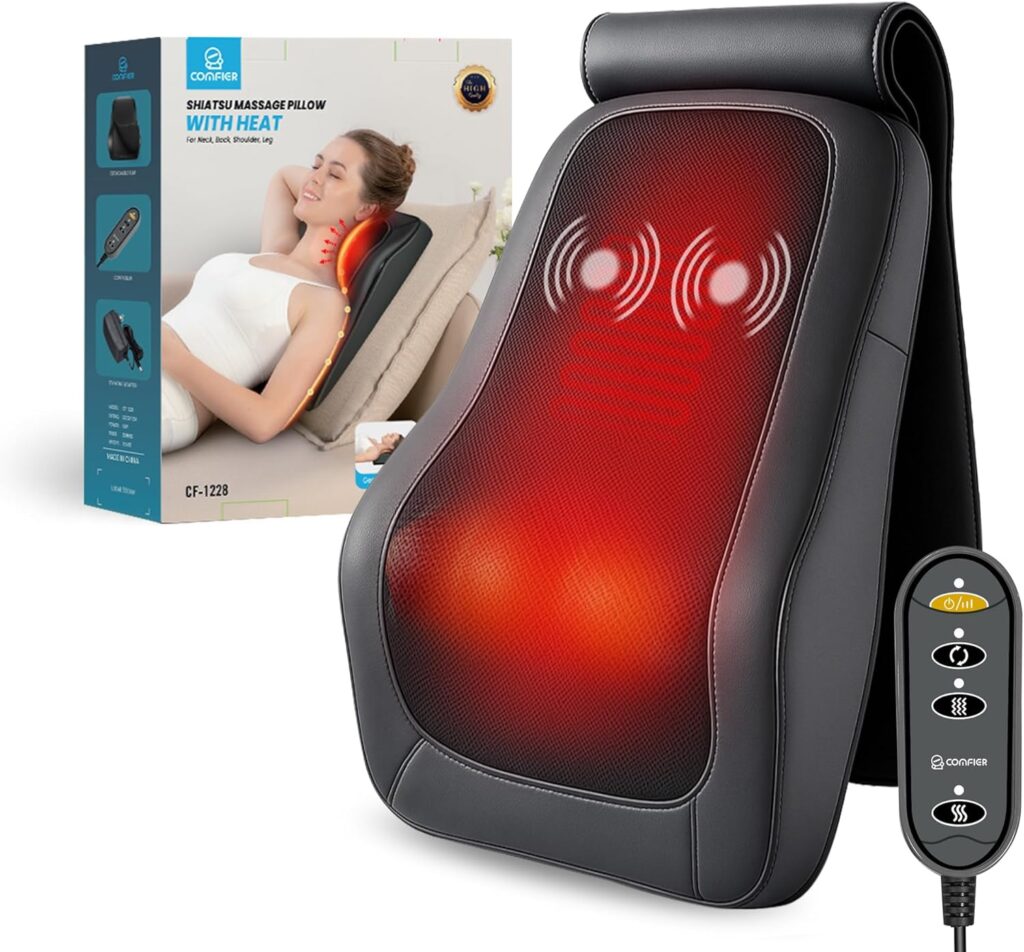 COMFIER Back Massager for Back Pain Deep Tissue 3D Shiatsu Neck Back Massager with Heat & Vibration Massager for Neck Shoulder Back Massage for Chair Heated Massage Cushion, Gifts/Presents for Mom Dad