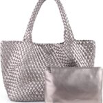 Handmade Woven Bag Satchel Handbag For Women Vegan Leather Tote Bag With Purses Travel Shoulder Bag Underarm Bag