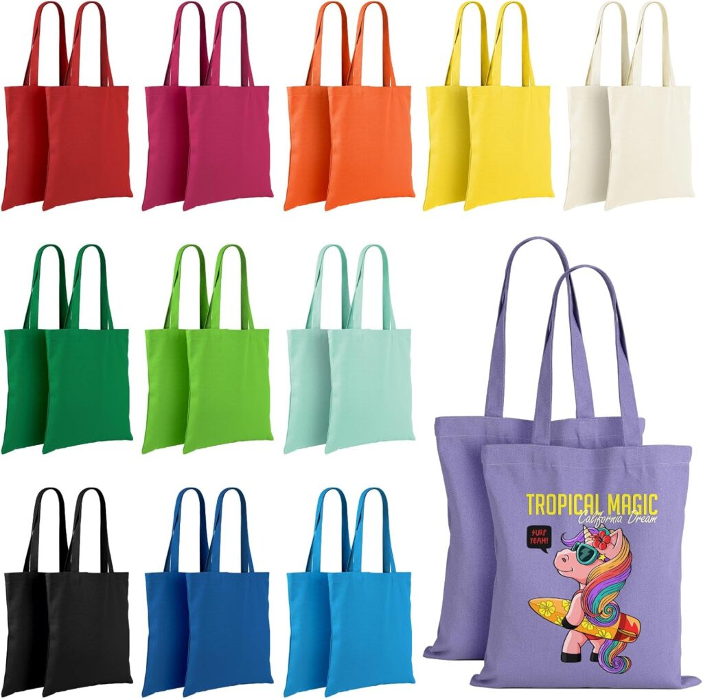 Lzerking Canvas Tote Bag Bulk 24 Pack Colored Canvas Bag for Gift, 13×15 Inches 12oz Heavy Duty Medium Reusable Blank Cloth Bags for Painting, Heat Transfer Vinyl