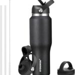 HYDROWION 32oz Stainless Steel Water Bottle(Cold for 48 Hrs, Hot for 24 Hrs),Double Wall Vacuum Insulated Water Bottle with Straw Lid, Spout Lid and Flex Cap, Fit in Any Car Cup Holder,Black