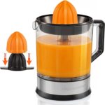 Elite Gourmet ETS740 BPA-Free Electric Citrus Juicer with 2 Cones, Compact, Large Volume, Pulp Control, Oranges, Lemons, Limes, Grapefruits with Easy Pour Spout, 1.2L, Black/Stainless Steel