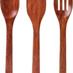 3PCS Wooden Cooking Spatulas, 12inch Wooden Kitchen Utensils Set Dark Brown Wood Spatulas for Cooking Stirring Frying Mixing Sauteing