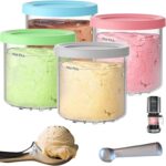 For Ninja Creami Pints and Lids – Pack of 4, Compatible with NC299AMZ and NC300s Series Creamer Accessories, Replacement Cups for Ninja Creami Pints BPA-Free and Dishwasher Safe Colored Covers