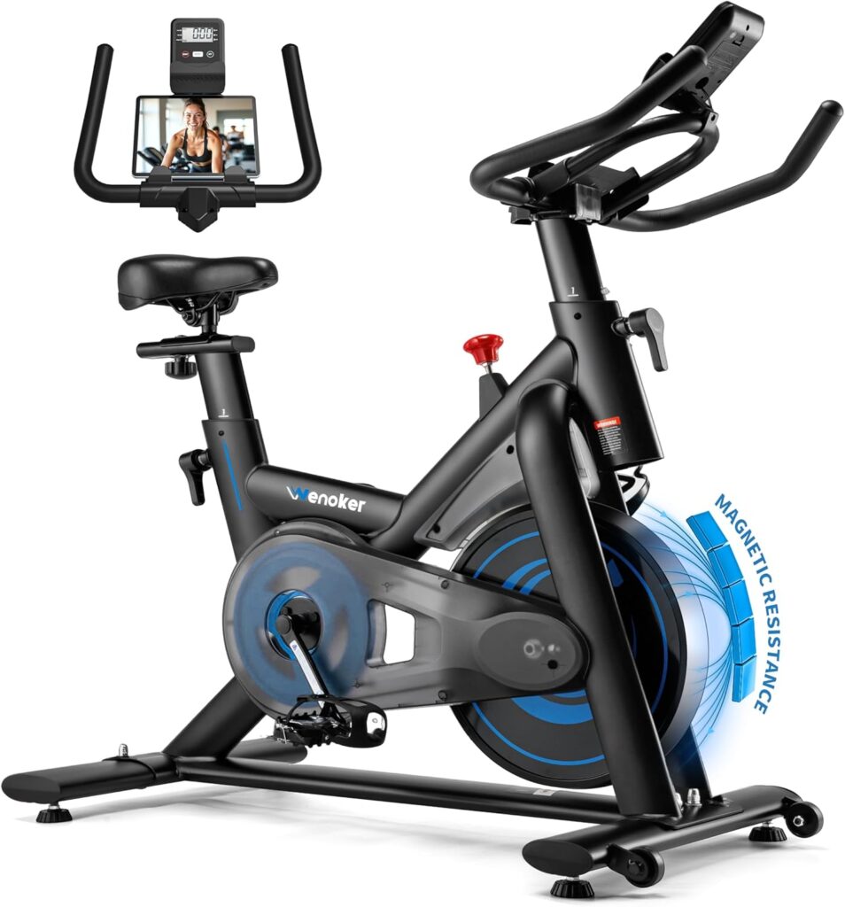 Exercise Bike for Home – 350LB Magnetic Resistance Indoor Cycling Bike, Silent Stationary Spin Bike with App Sync, Adjustable Seat, LCD Monitor, Smooth & Quiet for Cardio Workout