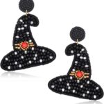 Halloween Earrings for Women Cute Pumpkin Ghost Beaded Dangle Earrings Statement Spooky Skull Witch Hat Boo Trick Treat RIP Earrings Fun Halloween Holiday Costumes Party Jewelry Gifts