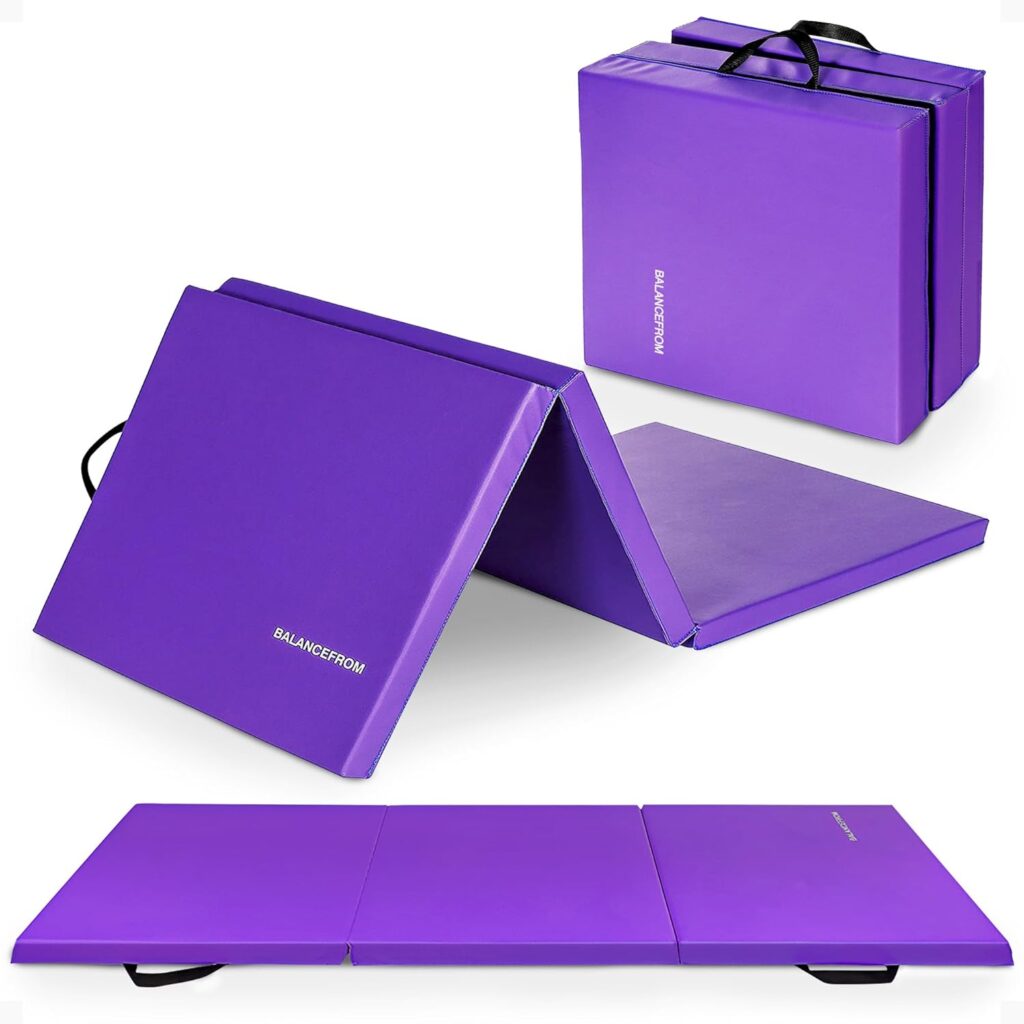 BalanceFrom 6×2 Feet 3-Panel Folding Gymnastics Mat – 2-Inch Thick Pad with Vinyl Surface and Carrying Handles for Tumbling, Yoga, Pilates, Home Workouts, and Martial Arts