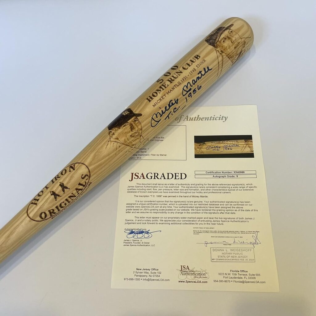 Stunning Mickey Mantle “Triple Crown 1956” Signed Baseball Bat JSA Graded MINT 9 – Autographed MLB Bats