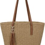 Womens Large Straw Tote Bag Handmade Woven Shoulder Handbag Summer Beach Purse with Tassel