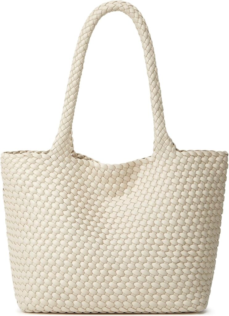 Woven Tote Bag Womens Purse: Vegan Leather Shoulder Handbags – Fashion Summer Beach Tote Bags – Large Travel Totes