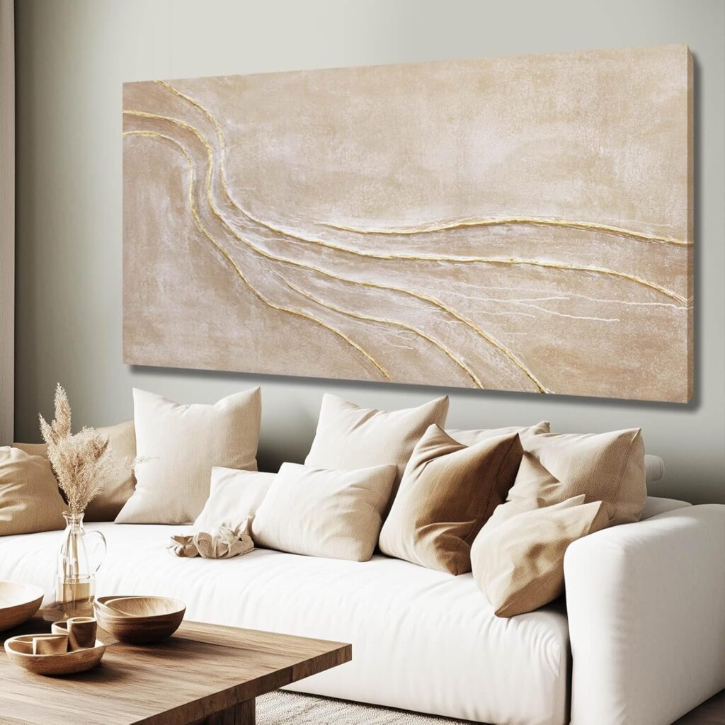 NBAODAN Gold and Pink Wall Paintings Line Art Pictures Large Abstract Canvas Wall Art 24″x48″ Textured Artwork for Bedroom Entryway Office Wall Decor