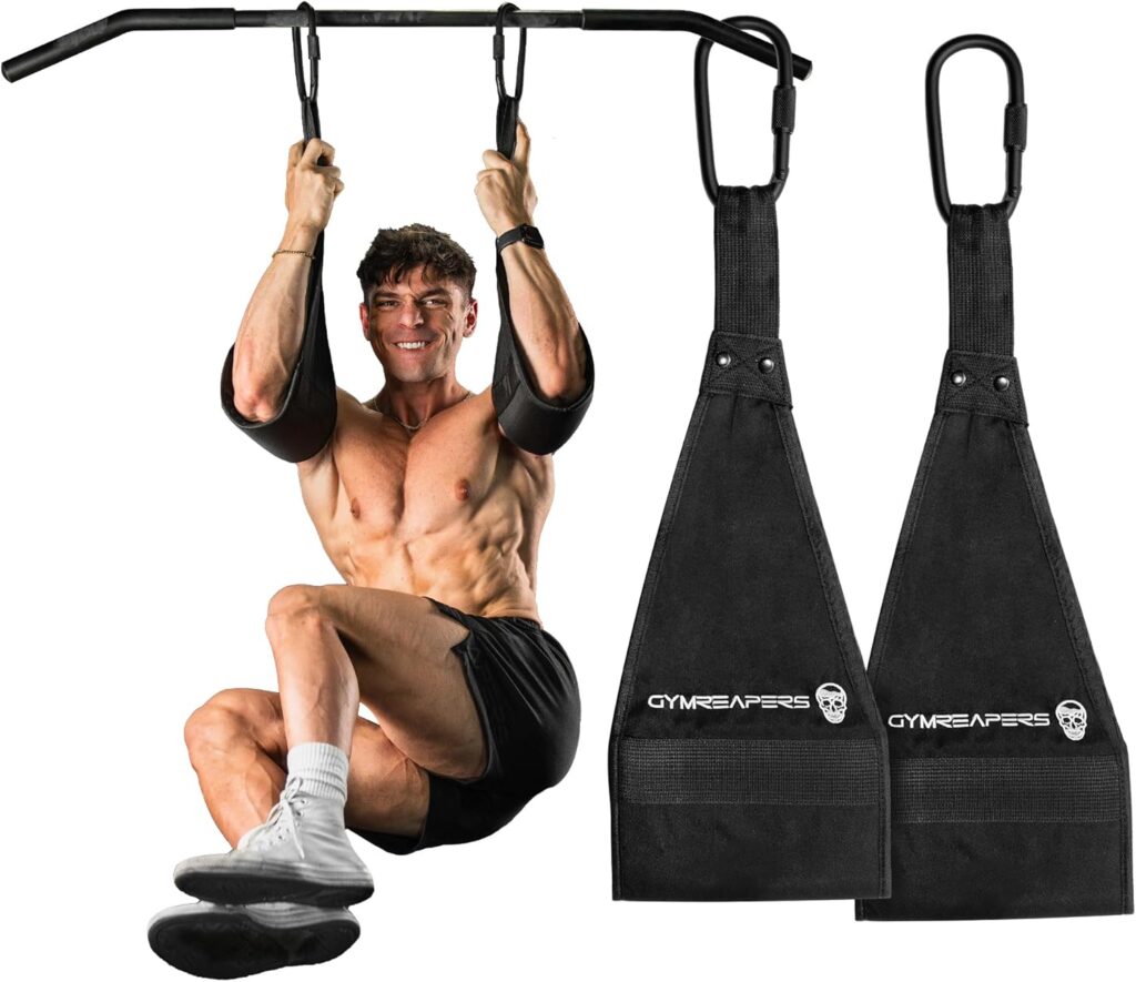 Gymreapers Hanging Ab Straps for Pull-Up Bar — Hang Bar Assist Strap & Strength Workout Exercise Equipment, Padded Adjustable Arm Supports with 2 Steel Carabiners for Leg Raises, Abdominal & Core Training