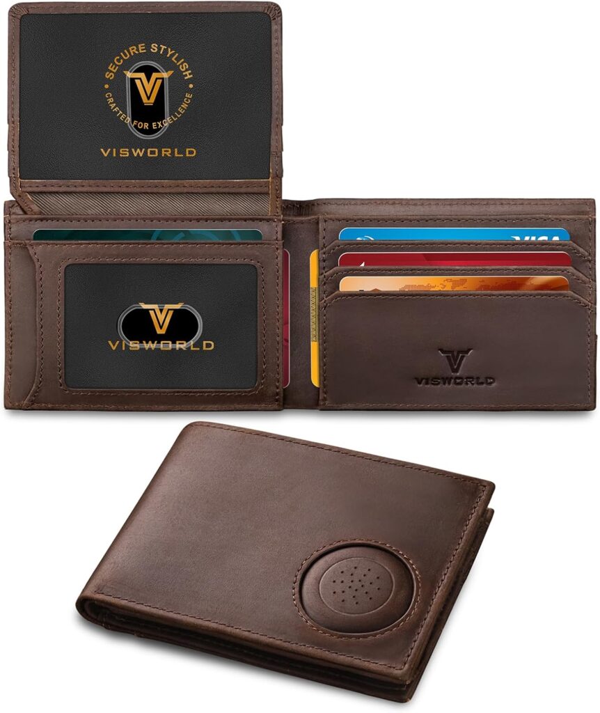 Men’s Wallet with Airtag Holder, Full-Grain Leather Wallet for Apple Air Tag, Airtag Wallet Men with 2 ID Windows, 13 Card Slots