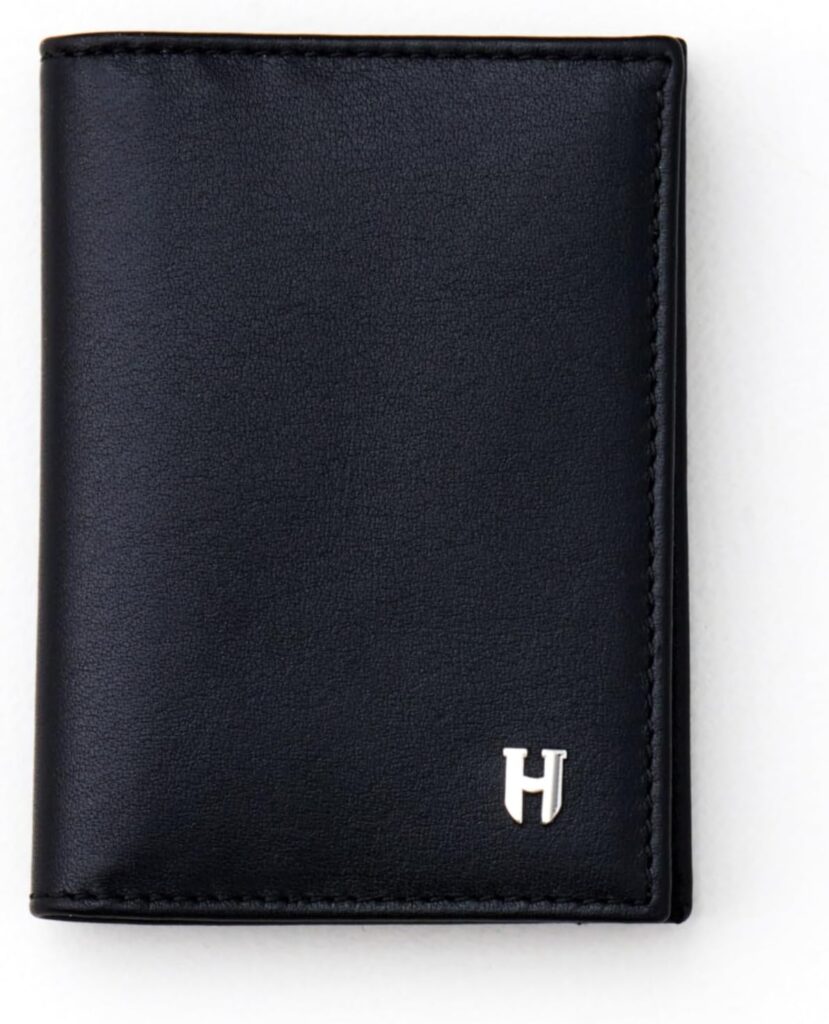 Minimalist Slim Wallet for Men, Business Credit Card Holder, RFID Blocking Front Pocket Design, Handcrafted Full Grain Cowhide Leather, Gift Box & Pouch, Black