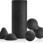 5 in 1 Foam Roller Set with Peanut Massage Ball, Curved Muscle Brush – Yoga Roller, Massage Ball, Trigger Point Triangle for Deep Tissue Relief (Black)