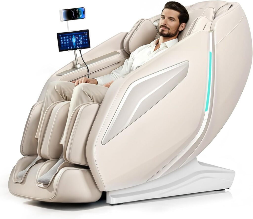 4D Massage Chair Full Body Zero Gravity Recliner – 55“ SL-Track,15 Auto Modes,11 Massage Technique,40 Airbags Massage,with Yoga Stretch,APP Control,Shiatsu Foot Massage(Beige)