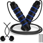 Vinsot 2 in 1 Jump Rope Weighted Cordless Jump Rope with Ball Ropeless Skipping Rope with Adjustable Steel Bearings Soft Foam Handles Rapid Speed Jump Rope for Women Men Kid Fitness Workouts(Blue)