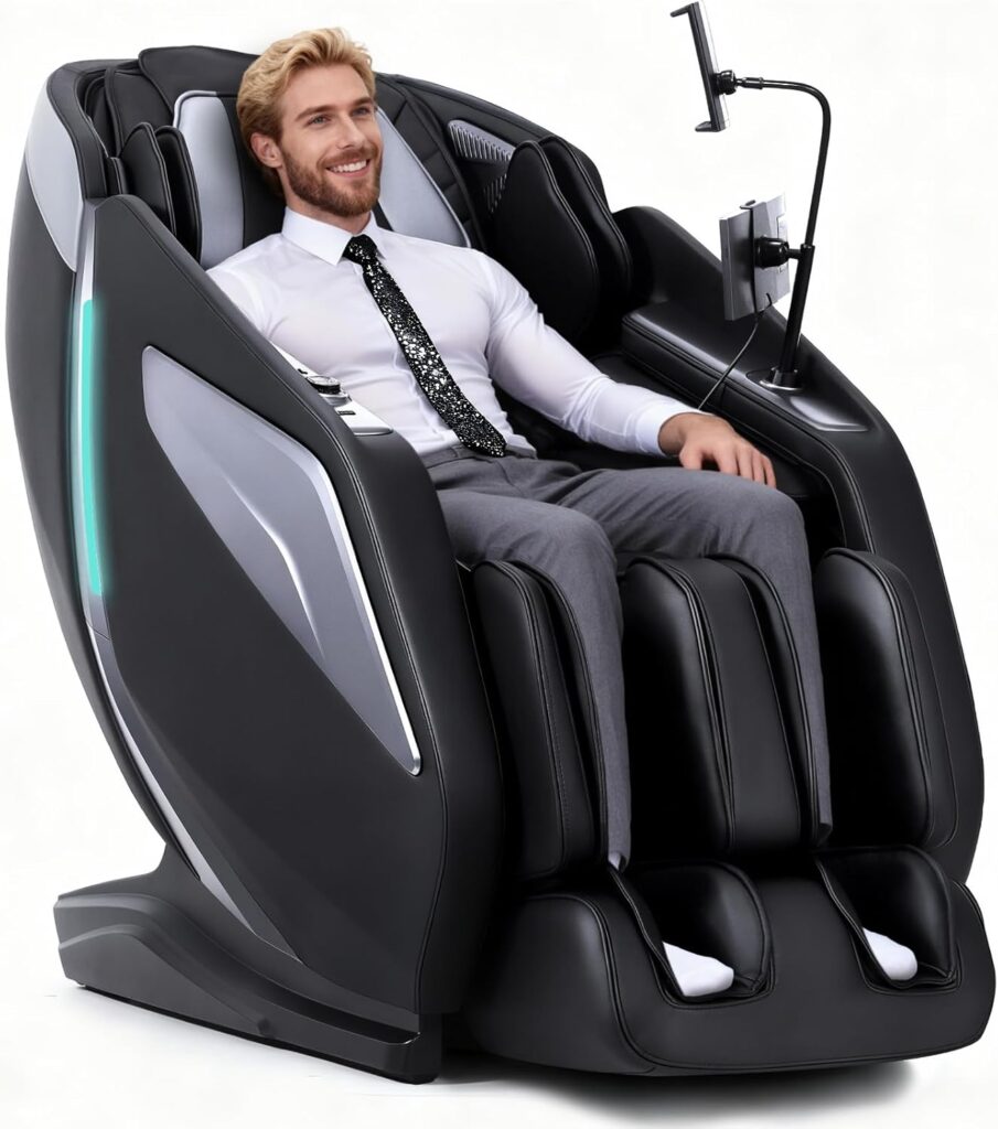 4D Full Body Zero Gravity Massage Chair with 55” SL-Track & Body Scan – Shiatsu Massage Recliner with Heating & 40 Airbags – Voice Control, Foot Rollers, 15 Auto Modes & 9 Techniques (Black)