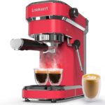 Espresso Machine 20 Bar, Professional Espresso Maker with Milk Frother Steam Wand, Compact Coffee Machine with Removable Water Tank for Cappuccino, Latte, Gift for Dad or Mom, Stainless Steel, Red
