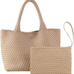 SporGenius Woven Tote Bag for Women, Vegan Leather Handwoven Bags with Small Purse, Large Braided Purses Top Handle Handbags