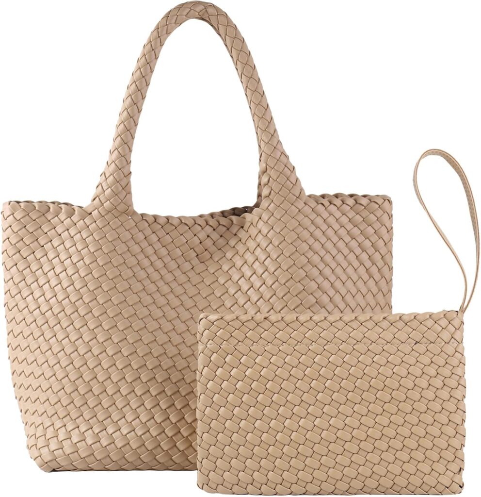 SporGenius Woven Tote Bag for Women, Vegan Leather Handwoven Bags with Small Purse, Large Braided Purses Top Handle Handbags