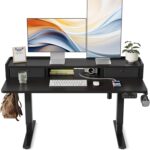 YIHAYO Low Height Adjustable Desk with Drawers, Lifts 18.1-28.3 Inches, Electric Standing Desk with Storage Shelf for Short People, 48 x 24 Inches Table with Splice Board for Home Office, Black