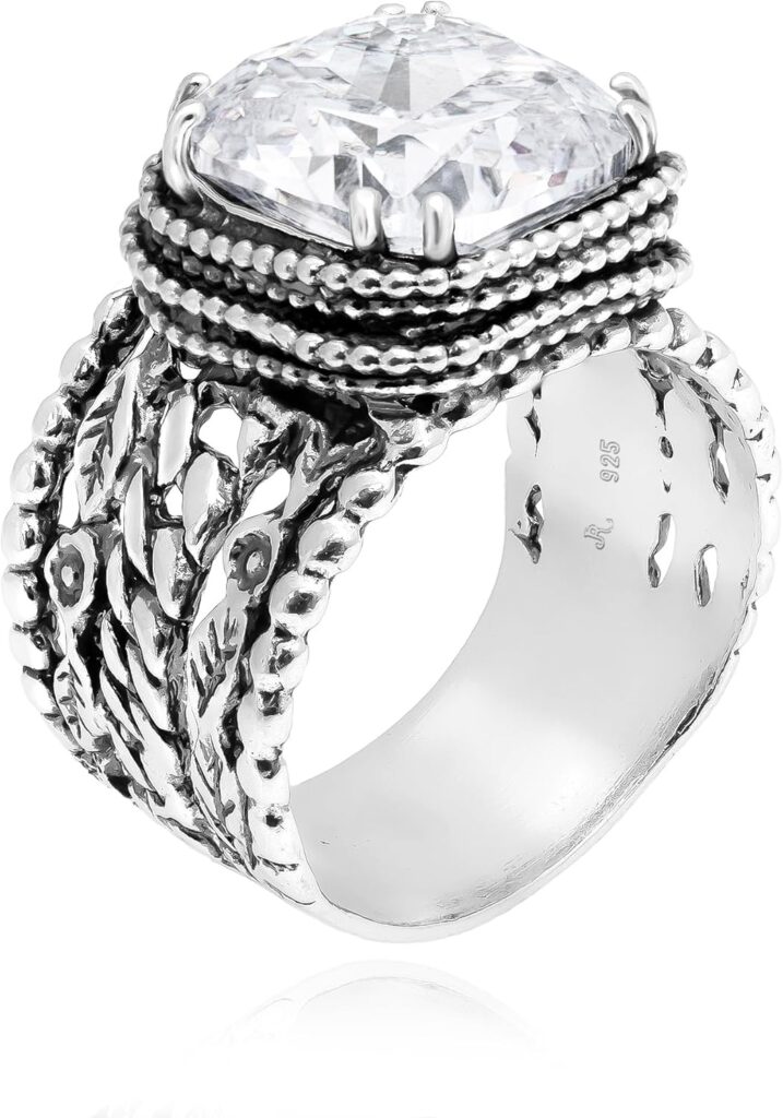 JEAN RACHEL JEWELRY 925 Sterling Silver & 14K Gold Plated Silver Ring – Granule Braid Leaf with Cubic Zirconia Vintage Design – Hypoallergenic, Lead & Nickel Free Handcrafted Statement Rings for Women