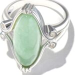 MORGAN & PAIGE .925 Sterling Silver Rhodium or 18K Yellow Gold Plated Genuine Green Jade Rings for Women – Hypoallergenic Vintage Celtic Oval Jade Stone Statement Rings Scrollwork Setting, Size 5-9