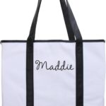Personalized Tote Bag with Embroidery – Extra Large Canvas & Leather Handle Custom Monogram Bag 22″x16″x6″