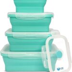 AMAZING CONTAINERS™ Collapsible Silicone Food Storage Container Set of 4 with Lids | Stackable | Microwaveable | Freezer, Dishwasher Safe| BPA Free