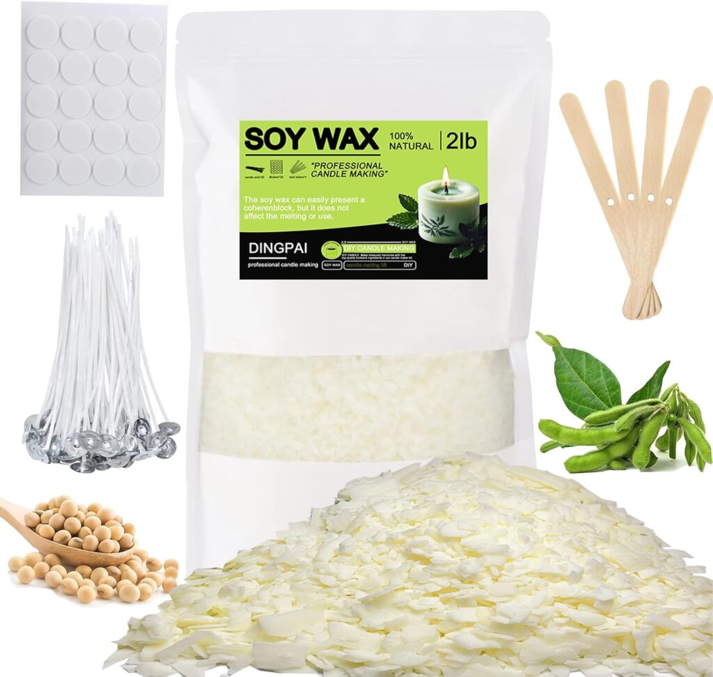 DINGPAI Natural Soy Wax for Candle Making, 2lb Organic Soy Wax Flakes, Premium Soy Candle Wax for Candle Making Supplies, Pure Candle Wax from Farm, No Harmless, Additives
